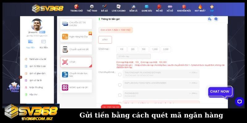 Gửi tiền bằng cách quét mã ngân hàng